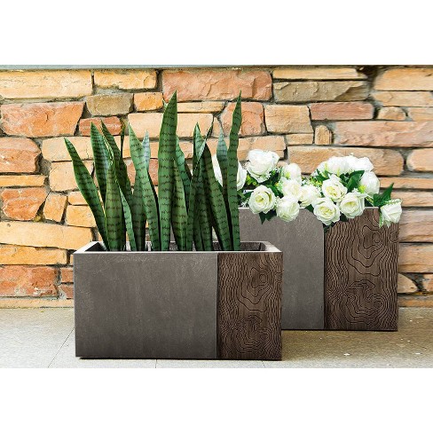 PLANTARA 31 in. and 23 in. L Solid White Concrete Planter, Rectangule Outdoor Plant Pot, Modern Flower Pot for Garden