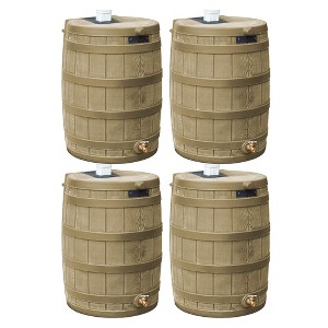 Good Ideas Rain Wizard 50 Gallon Plastic Outdoor Home Rain Barrel Water Storage Collector with Brass Spigot and Flat Back Design, Khaki (4 Pack) - 1 of 4