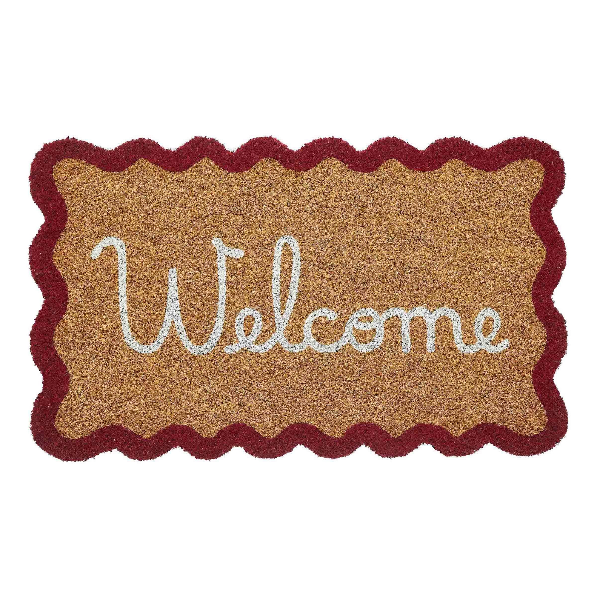 VCNY 1'6"x2'6" Red Scalloped Edge Welcome Coir Outdoor Doormat
