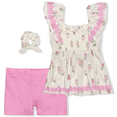 Nannette Girl's 3 Piece Coordinates, Floral Printed Blouse And Shorts ...