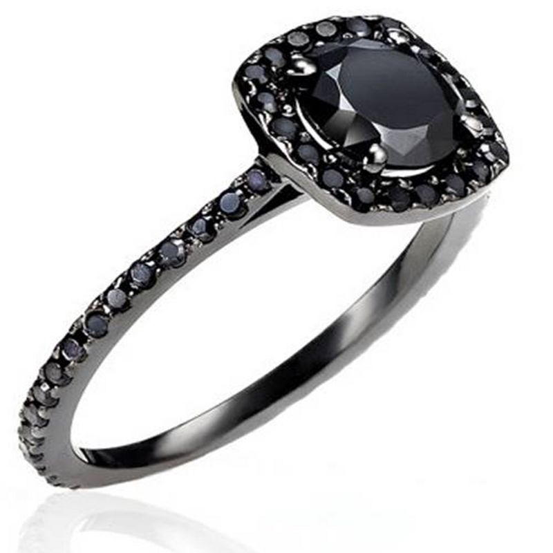 Pompeii3 1 1/2ct Black Diamond Cushion Halo Engagement Ring 14K Black Gold, 2 of 6