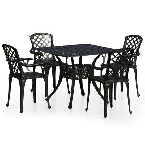 vidaXL Bistro Set Patio Table and Chair Bistro Table Outdoor Cast Aluminum - Black 4 Items - 1 of 4