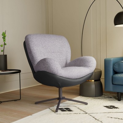 360°Swivel Chenille Accent Chair,Accent Chairs With Arms,Accent Chair With Faux Leather And Black Metal Base Frame -Maison Boucle‎