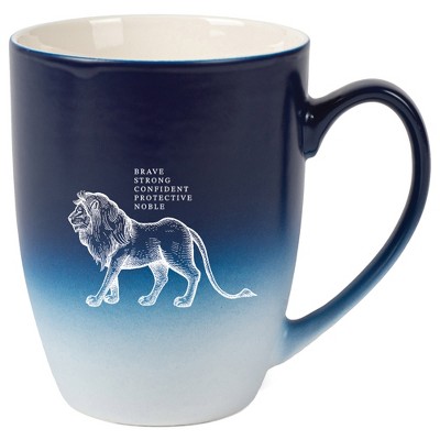 Elanze Designs 12 Ounce Ceramic Decorative Laser Engraved Giftable Novelty Tea Coffee Cup Mug Navy Blue and White Lion Brave Strong Confident