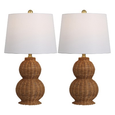 JONATHAN Y Millie 23" Modern Coastal Woven Rattan Gourd LED Table Lamp