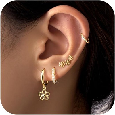Small Gold Huggie Hoop Earrings Set for Women Men Hypoallergenic 14K Plated Stack Cartilage Earrings, Multiple Piercing