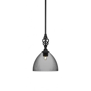 Toltec Lighting Elegante 1 - Light Pendant in  Matte Black with 14" Clear Ribbed Shade - 1 of 2