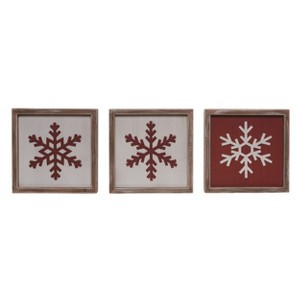 Transpac Wood Layered Snowflake Block Decor Set of 3 Christmas Home Decorations - 1 of 1