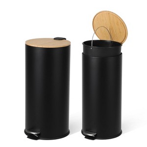 8 Gallon Step Trash Can with Bamboo Lid, Slim Round Stainless Steel, Soft-Close Pedal, Removable Inner Bucket, for Kitchen, Office, Bathroom - 1 of 4