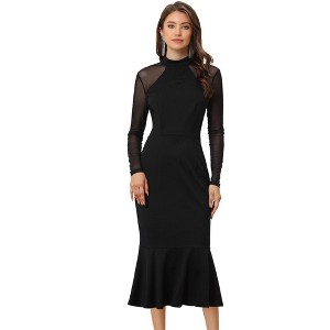 Allegra K Women's Elegant Mesh Sheer Long Sleeve Mermaid Wedding Guest Dress - 1 of 4