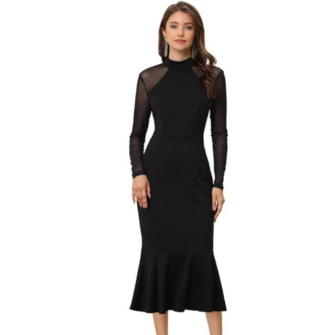 Allegra K Women's Elegant Mesh Sheer Long Sleeve Mermaid Dress : Target