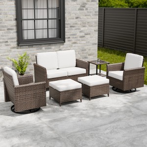 EAGLE PEAK Ocean Vista 6 piece Patio Variated Brown Wicker Conversation Set Swivel Chairs,Loveseat - 1 of 4