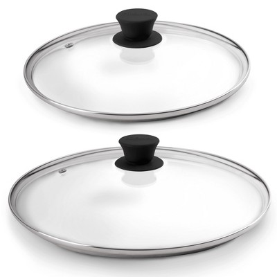 Cuisinel Glass Lids Set with Steam Vent - 10" + 12" Universal Replacement Covers, Compatible with Lodge Cast Iron Skillets, Oven Safe, Fully Assembled