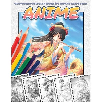 Anime Grayscale Coloring Book for Adults and Teens - by  Draconis Publishing (Paperback)