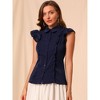Allegra K Women's Ruffles Cap Sleeve Tops Tie Neck Button Up Peter Pan Collar Blouse Shirts - 2 of 4
