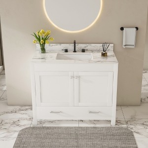 GDFStudio Maia 43" Modern Sintered Stone Carrara Bathroom Vanity with Ceramic Sink, 2 Doors and 1 Drawer, White - 1 of 4