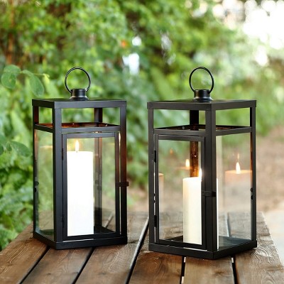 Fraleigh Black Metal Rectangular Hanging Candle Lantern Set