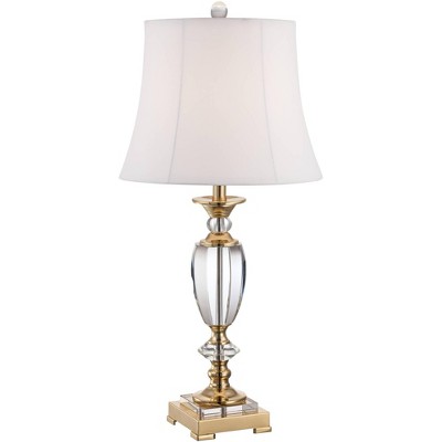 Vienna Full Spectrum Traditional Table Lamp 31" Tall Faceted Crystal and Brass Bell Fabric Shade for Living Room Family Bedroom Bedside