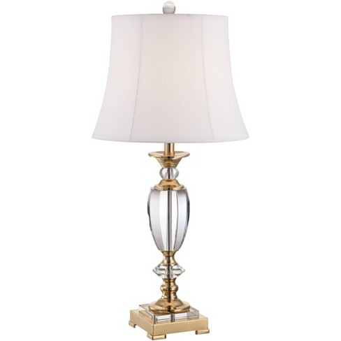 Brass Bell Fabric Shade For Living Room, Rolland Brass And Crystal Column Table Lamps