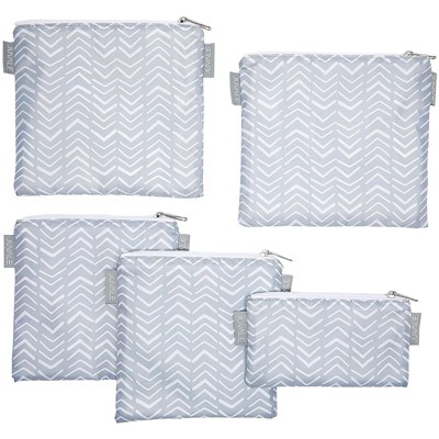 Juvale 5 Pack Grey Chevron Reusable Snack Bags with Zipper, 3 Sizes