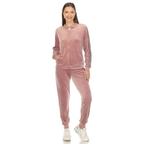 White Mark Plus Size 2 Piece Velour Tracksuit Set - Pink