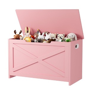 30 Inch Wooden Storage Bench with Safety Hinge, Large Shoe Storage Chest, Easy Assembly - 1 of 4