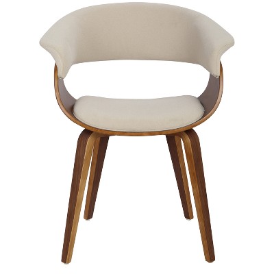 Walnut and Cream Upholstered Curved Arm Chair