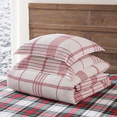 Peppermint Plaid Red and Cream Cotton Twin Duvet Cover Set