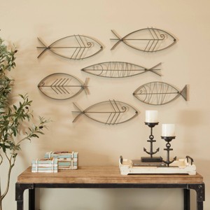 Set of 6 Metal Fish Wall Art, Industrial Style Decor - Olivia & May: For Home or Garden Use - 1 of 4