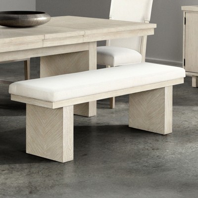 Vynxaria 59"W Contemporary Modern Farmhouse Bench Natural Light Wood Tone, Rubberwood/Engineered Wood Build