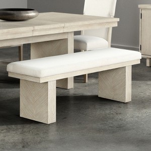 Vynxaria 59"W Contemporary Modern Farmhouse Bench Natural Light Wood Tone, Rubberwood/Engineered Wood Build - 1 of 4
