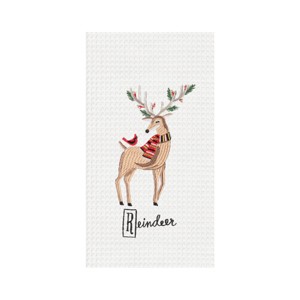 C&F Home 27" x 18" Christmas Winter Class Reindeer Cotton Embroidered & Waffle Weave Kitchen Dish Towel - 1 of 2