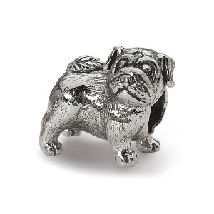 Black Bow Jewelry Sterling Silver Pug Bead Charm - 1 of 4