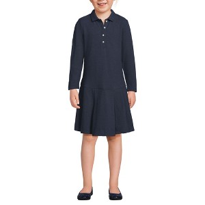 Lands' End Kids Long Sleeve Mesh Pleated Polo Dress - 1 of 4