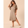cheibear Women's Satin Nightdress Flare Bell Short Sleeve Sleep Dress Nightgown - 2 of 4