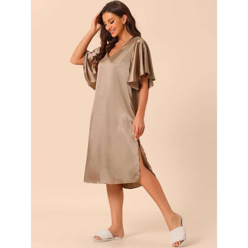 cheibear Women's Satin Nightdress Flare Bell Short Sleeve Sleep Dress Nightgown, 2 of 6