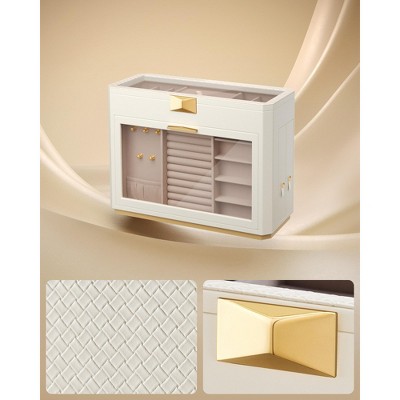 Large Cloud White PU Leather Jewelry Box with Glass Windows