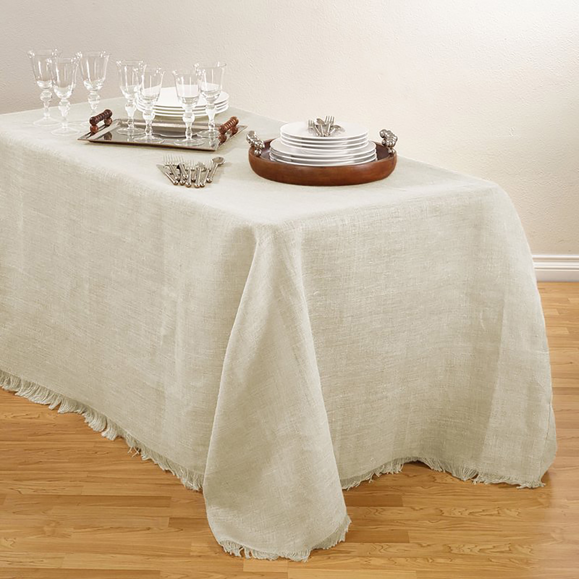 Saro Lifestyle Fringed Jute Tablecloth, Natural, 90" x 120"