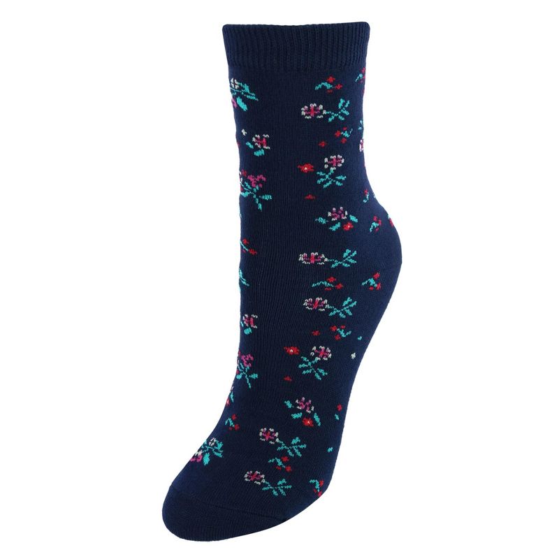 CTM Women's Assorted Flower Patterned Crew Socks (3 Pairs), 4 of 5