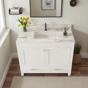 43" Bathroom Vanity with Sintered Stone Carrara White Top, Solid Wood Frame, Ceramic Sink, Storage Cabinet with Drawer ( Single Faucet Hole) - 1 of 4