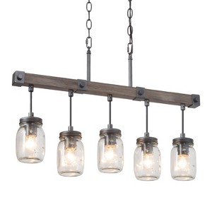 LNC Maison 5-Lights 25.5" Farmhouse Linear Kitchen Island Pendant  Lights, Black and Antique Brown with Clear Glass Mason Jar - 1 of 4