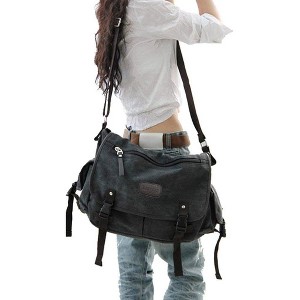 Vintage Canvas Messenger Bag Large Book Laptop Shoulder Bag New (Black, X-Large) - 1 of 4