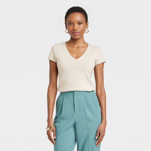 solid color women's v neck t shirts