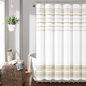 72"x72" Breezy Chic Tassel Jacquard Eco-Friendly Recycled Cotton Shower Curtain Natural - Lush Décor - 1 of 4
