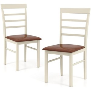 ADILE  Wooden Dining Chairs Set of 2, PU Leather Upholstered Kitchen Chair, Curved Back - 1 of 3