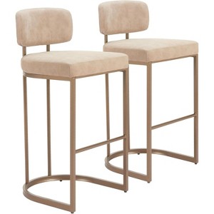 Beige Faux Leather 38.6" H Barstools Set of 2, Powder-Coated Steel with Ergonomic Footrest by Zuo Modern - 1 of 4