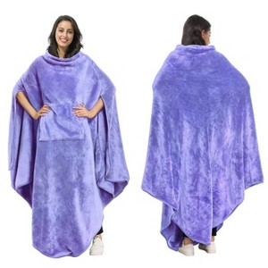 Women's Cozy Fuzzy Wrap Sweaters, Fleece Wearable Blanket Comfy Plush Sleevesless Blankets for Adult, Capee Wrap Cover for Full Body - Tirrinia - 1 of 4