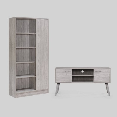 Chandeaux 2pc Mid-Century Entertainment Center Set Gray Oak - Christopher Knight Home