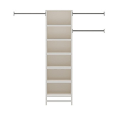 Systembuild Evolution Luxe 6-Shelf Closet Tower with 3 Adjustable Clothing Rods, Ivory Oak