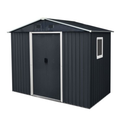 Syemin Storage Sheds 8ft x 4ft Outdoor Metal Storage Shed with Window and Metal Foundation for Backyard, Patio, Lawn, Black, 89"*47"*74.75"